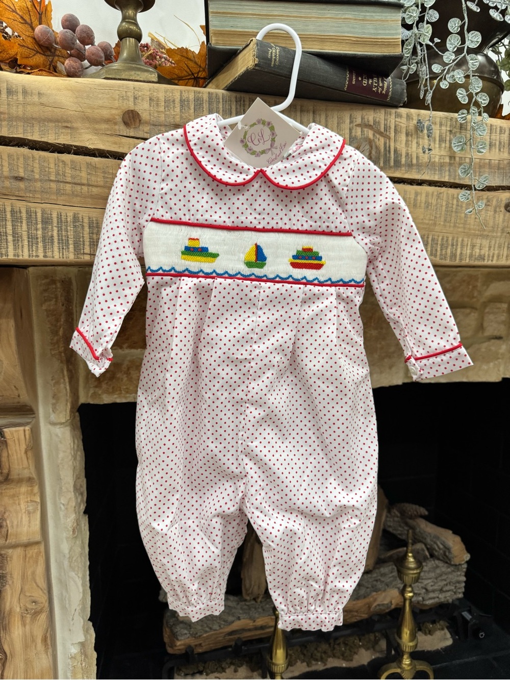 Cecil and Lou Boys Smocked Sailboat Romper 9M NWT